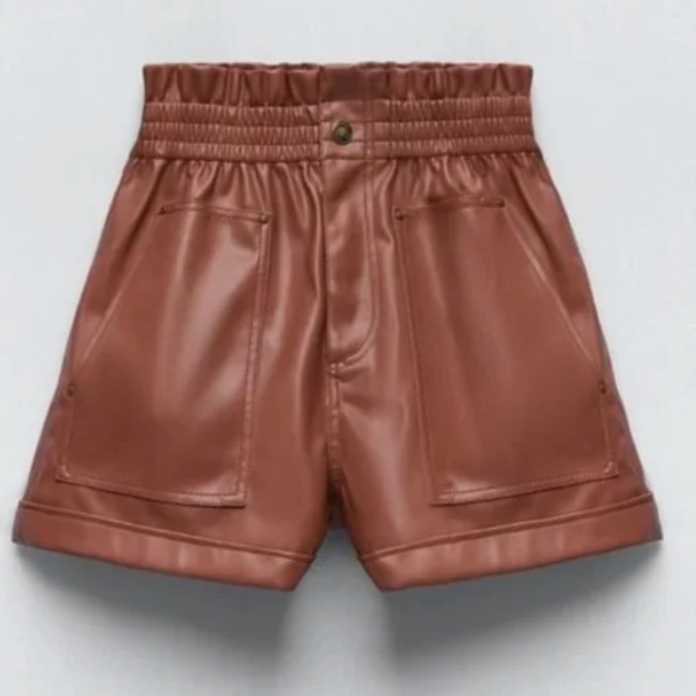 Zara Burgundy Leather Shorts - Picture 1 of 5